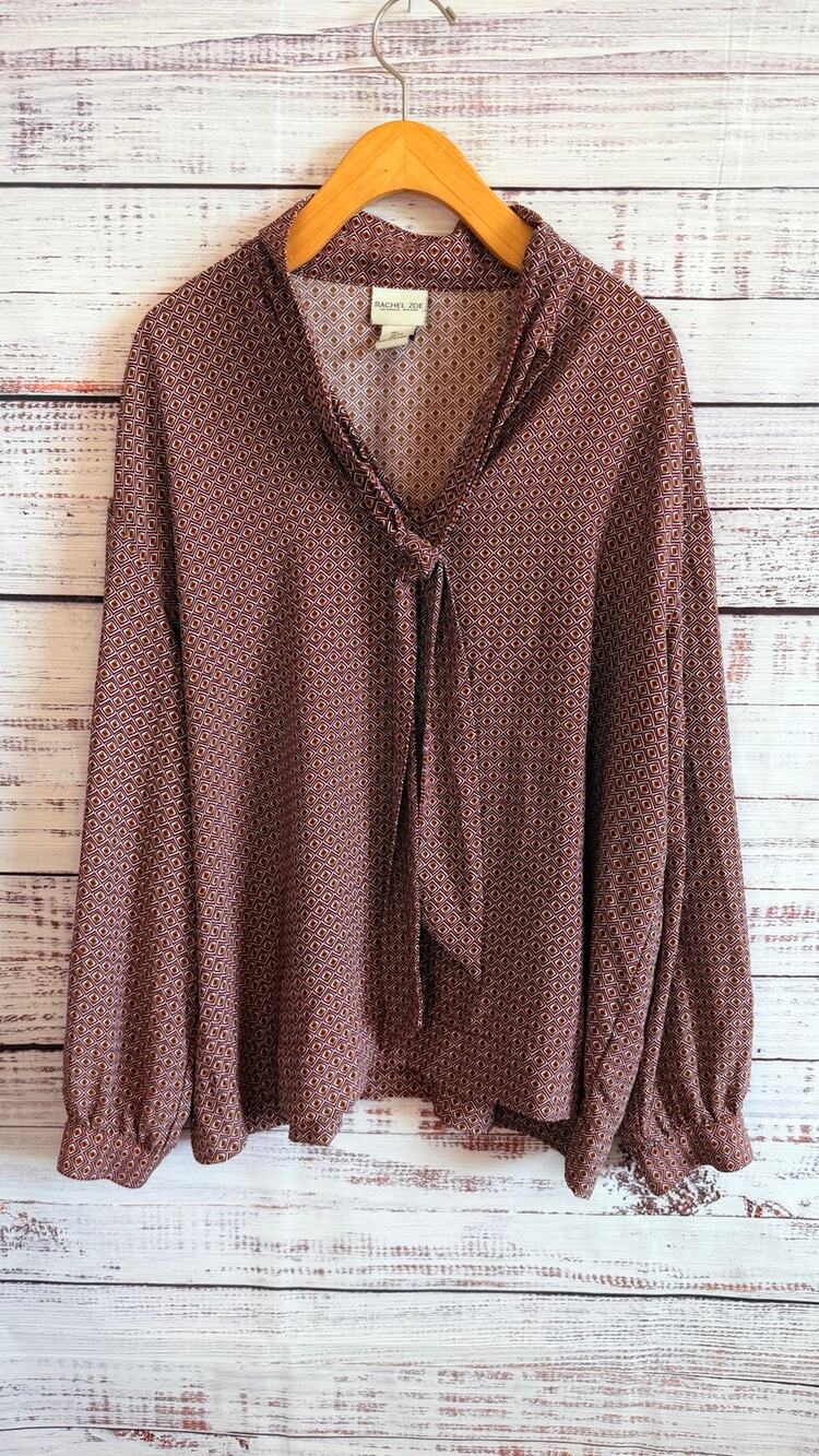 Rachel Zoe Womens Geometric Prism Diamond Pattern Blouse Size L